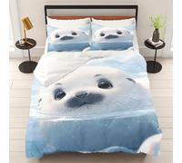 WEQEER Seal Bed Linen 135 x 200 cm Cute Seal Animals 3D Printed Duvet Cover Set Microfibre Bed Linen + 2 Pillowcases for Children Boys Girls (3, Single 135 x 200 cm)