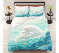 WEQEER Seal Bed Linen 135 x 200 cm, Cute Seals, Animals, 3D Printed Duvet Cover Set, Microfibre Bed Linen + 2 Pillowcases for Children, Boys, Girls (4, Double 200 x 200 cm)