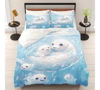 WEQEER Seal Bed Linen 135 x 200 cm, Cute Seals, Animals, 3D Printed Duvet Cover Set, Microfibre Bed Linen + 2 Pillowcases for Children, Boys, Girls (5, Double 200 x 200 cm)