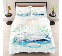 WEQEER Seal Bed Linen 135 x 200 cm, Cute Seals, Animals, 3D Printed Duvet Cover Set, Microfibre Bed Linen + 2 Pillowcases for Children, Boys, Girls (6, Double 200 x 200 cm)