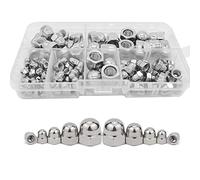 WeqeYent 100 Pcs Stainless Steel Acorn Dome Head Hex Nuts,Head Cap Nut M8 M6 M5 M4 M3 Dome Hex Cap Nuts,Hexagon Acorn Nuts, Nuts Assortment Kit,Round Fastening Domed Cap(Silver)
