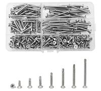 WeqeYent 260 Pcs M4.2 Self Drilling Screws, Stainless Steel Flat Head Self Tapping Screws for Metal, 13/16/19/25/32/38/50mm Roofing Screws Assortment Kit