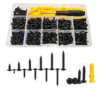 WeqeYent 350 Pcs M3/M4 Round/Pan Head Self-Tapping Screws Set, Assortment with 1 Screwdriver(Black)