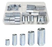 WeqeYent 40 Pcs Long Hex Coupling Nuts, Female Threaded Bar Rod Studding Connector Galvanized Carbon Steel Double Through Stud For Home Office Workshop Industrial Constructor(M5/M6/M8/M10/M12)