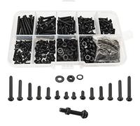 WeqeYent 600 Pcs M3 Cross Pan Head Screws Nuts Bolts Washers Assortment Set, Carbon Steel Button Head Machine Screws and Nuts with Lock Flat Washers Kit(Black)