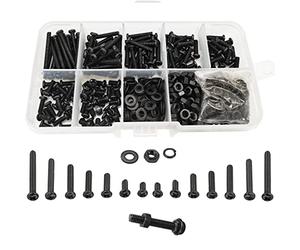 WeqeYent 600 Pcs M3 Cross Pan Head Screws Nuts Bolts Washers Assortment Set, Carbon Steel Button Head Machine Screws and Nuts with Lock Flat Washers Kit(Black)