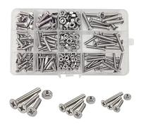 WeqeYent M4/M5/M6 Cross Countersunk 304 Stainless Steel Machine Screws Bolts and Nuts, 204 Pcs 16/25/30mm Flat Head Screws Nuts Bolts Assortment Set and Kit