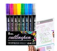 Weqizuerqi Glitter Markers, Shimmer Pens, 8 Colours Drawing Markers, Luminous Pencils for Colouring Graffiti Highlighters, Birthday Greeting Cards, Colourful Double Lines Contour Pens, Magic Pens