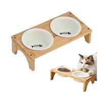 Weqizuerqi Raised Dog Bowls - Oblique Design Ceramic Cat Bowl - Feeding Bowl with Wooden Frame for Small and Medium Pets Puppies Kittens
