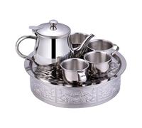 Weqizuerqi Small Stainless Steel Tea Set for | Teapot with Cups and Tray | Design with Screen Filter Long Spout Teapot for Boys, Girls, Students, Beginners and