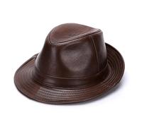 WEQYFDC Asymmetric Top Hat Autumn Winter Warm Cowboy PU Leather Hats Men Top Hats Men Caps For Parties Events(Brown,58cm)