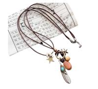 WEQYFDC Ethnic Style Necklace Feather Leaf Pendant Necklace Vintage Ethnic Double Layered Long Wax Ropse Sweater Chain