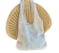 WEQYFDC Trend Women's Bag Crochet Handbag Retro Knitted Solid Color Hollow Top-handle Tote Bag Travel Shopper Shoulder Bag For Women(Beige)