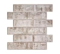 WEQYFDC Waterproof 3D Wall Stickers 3D Tile Stickers, 3D Whitewash Brick Textures, Matte, 30X30cm, for Living Room Kitchen Wall Update(Whitewash Brown,10 Sheets)