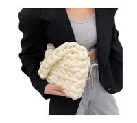 WEQYFDC Women Canvas Shoulder Shopping Bag Wool Knitted Woven Crossbody Bag for Woman Female Handbags Shopper(Milky white,30. 20.8cm)