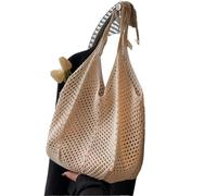 WEQYFDC Women Crochet Tote Candy Bag Knitted Large Capacity Woven Shoulder Bags Solid Color Simple Shopping For Summer Beach(Beige)