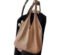 WEQYFDC Women Crochet Tote Candy Bag Knitted Large Capacity Woven Shoulder Bags Solid Color Simple Shopping For Summer Beach(Khaki)