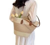WEQYFDC Women's Large Capacity Shoulder Bag Summer Straw Woven Basket Handbag Female Luxury Designer Beach Bali Shopper Tote(Color5)
