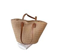 WEQYFDC Women's Large Capacity Shoulder Bag Summer Straw Woven Basket Handbag Female Luxury Designer Beach Bali Shopper(Khaki)