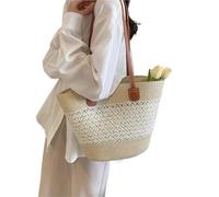 WEQYFDC Women's Large Capacity Shoulder Bag Summer Straw Woven Basket Handbag Female Luxury Designer Beach Bali Shopper Tote(Color7)