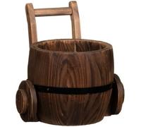 Wer-Homeshowroom Hand Crafted Burntwood Rustic Milk Churn Garden Wooden Planter Flower Pot Basket Solid Wood Patio Indoor Decoration