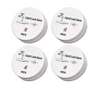 WER Water Leak Alarm Sensor, Battery-Operated 90dB Detector for Basements, Bathrooms, Laundry Rooms, Kitchens, Garages, and Office Areas (Shipped Without Battery, 4 Pack)
