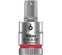 'Wera 05003337001 8740 Cyclops A HF Bitnuss with 1/4 Inch Drive with Holding Function 6.0 6.0 x 28 mm x 28 mm, red