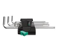Wera 05022181001 Hex-Plus Key Set 950 PKL/7 SM N High Torque with Ball-end, Metric Long Chrome Plate, 1.5 mm-6 mm, 7-Piece