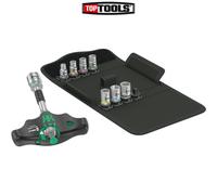 Wera 05023470001 Kraftform Kompakt 400 RA Set 2, Tournevis adaptateur à poignée en T avec fonction cliquet et jeu de douilles, 9 pièces, Black-Green, 9 Pieces