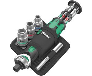 Wera 18Pce 8009 Zyklop Pocket Set 2 1/4" Hex-3/8" Sq Dr Ratchet IMPERIAL, 004283