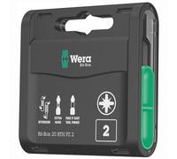 Wera Bit-Box 20 BTH PZ2 BiTorsion Long Life Timber bits for drill/drivers, Pozi 2x25mm, 20pc pack, 05057762001