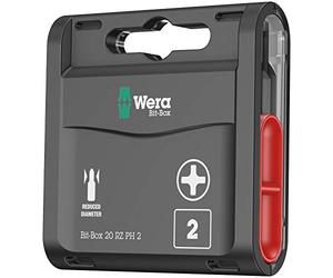 Wera Bit-Box 20 RZ PH2 Reduced Shaft Drywall bits, Phillips 2x25mm, 20pc Pack, 05057753001, Black