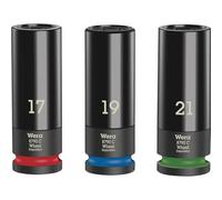 Wera 17mm/19mm/21mm Alloy Wheel Nut 1/2" Sq Impact Hex Insert Socket Set, 004595