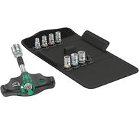 Wera 05023470001 Kraftform Kompakt 400 RA Set 2, Tournevis adaptateur à poignée en T avec fonction cliquet et jeu de douilles, 9 pièces, Black-Green, 9 Pieces