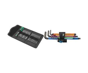 Wera Kraftform Kompakt 60 Bit-Holding Screwdriver & Bit Set, PH/PZ/SL/TXBO/HEX, 17pc, 05059295001 & 950 SPKL/9 SM HF Multicolour L-Key Set Metric BlackLaser with HOL
