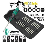 Wera Ratchet Screwdriver Set KK 838 RA-R M Imperial Set 1 15pc PH TX SQ SL Hex