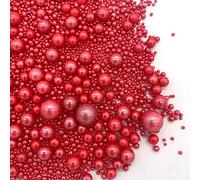 Weraru Edible Red Pearl Sugar Sprinkles Candy Mixing Size Baking Edible Cake Decorations Cupcake Toppers Cookie Decorating Celebrations Wedding Shower Party Chirstmas Supplies 130g/ 4.58oz