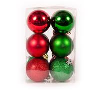 WeRChristmas 12-Piece Variety Christmas Tree Baubles Decoration Pack, Red/Green