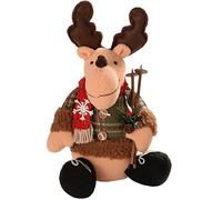 WeRChristmas 25 cm Sitting Reindeer Christmas Decoration in Red and Green Tartan