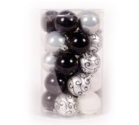 WeRChristmas 25-Piece Deluxe Variety Christmas Tree Baubles Decoration Pack, Black/Silver