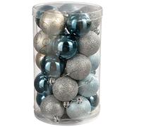 WeRChristmas 25-Piece Deluxe Variety Christmas Tree Baubles Decoration Pack, Blue/Silver