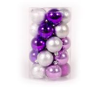 WeRChristmas 25-Piece Deluxe Variety Christmas Tree Baubles Decoration Pack, Pink/Purple Silver/Fuchsia