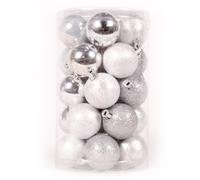 WeRChristmas 25-Piece Deluxe Variety Christmas Tree Baubles Decoration Pack, Silver