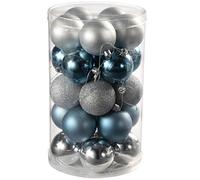 WeRChristmas 25-Piece Variety Christmas Tree Baubles Decoration Pack, Blue/Silver