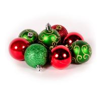 WeRChristmas 25 Pieces Deluxe Variety Christmas Tree Baubles Decoration Pack Red & Green