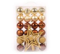 WeRChristmas 26-Piece Deluxe Variety Christmas Tree Baubles Decoration Pack with Topper and Beads, Brown/Bronze/Gold