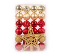 WeRChristmas 26-Piece Deluxe Variety Christmas Tree Baubles Decoration Pack with Topper and Beads, Red/Gold