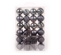 WeRChristmas 26-Piece Deluxe Variety Christmas Tree Baubles Decoration Pack with Topper and Beads, Silver/Grey