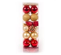 WeRChristmas 28 Pieces Deluxe Variety Christmas Tree Baubles Decoration Pack with Tinsel & Beads Red & Gold