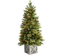 WeRChristmas 3.5 Ft Pre-Lit Natural Pine Potted Christmas Tree With Pinecones & 150 Warm White Leds
